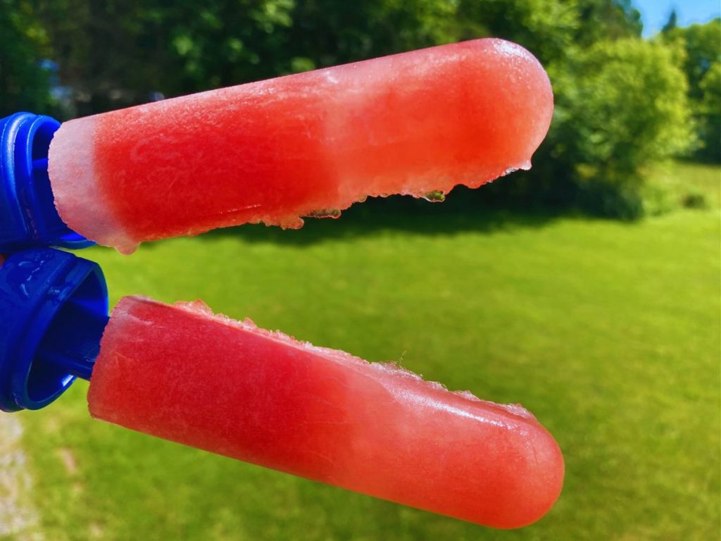 two homemade watermelon popsicles