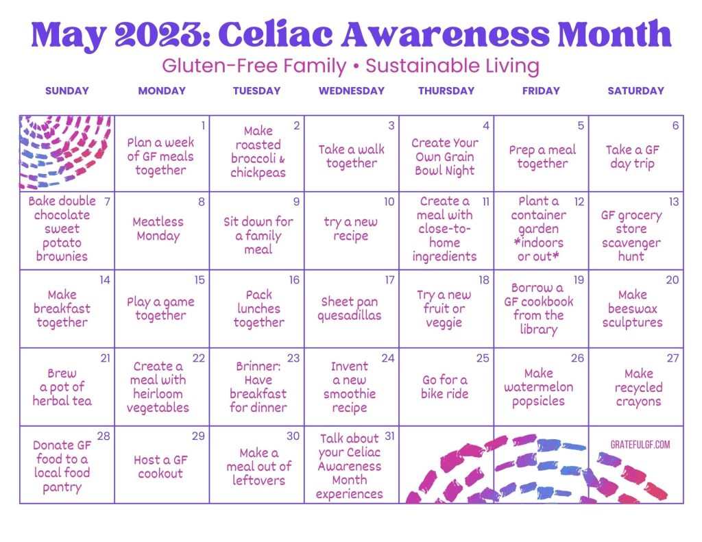 image of family calendar created for celiac awareness month 2023